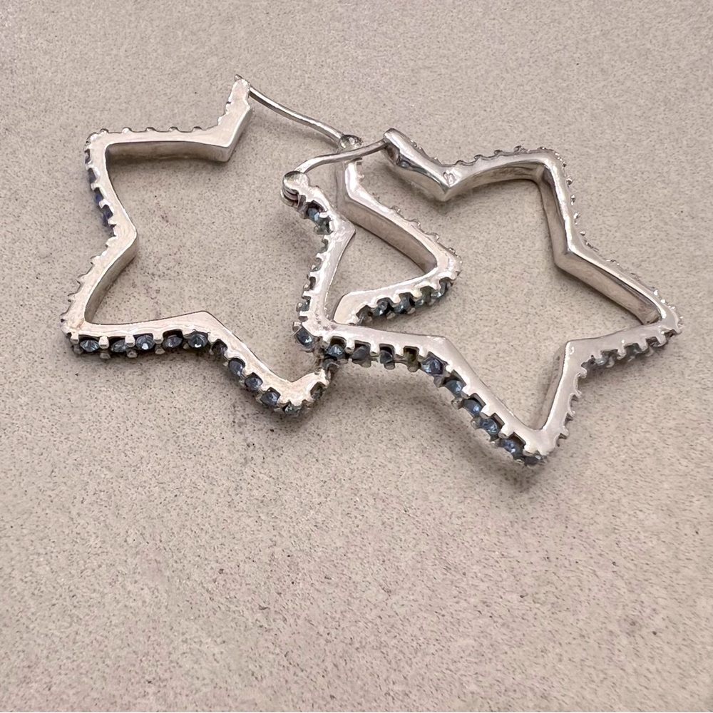 Sterling Silver‎ and Two Tone Blue Crystal Rhinestone Star Hoop earrings